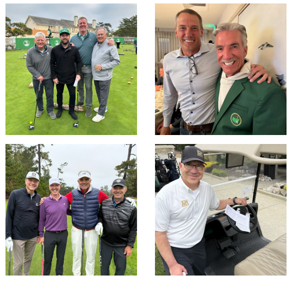 A collage of photos of people at a golf event.