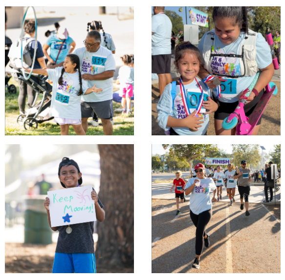 A collage of photos from a 5k run event.