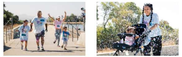 Families finishing a family fun run.