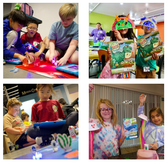A collage of images enjoying summer camp activities.
