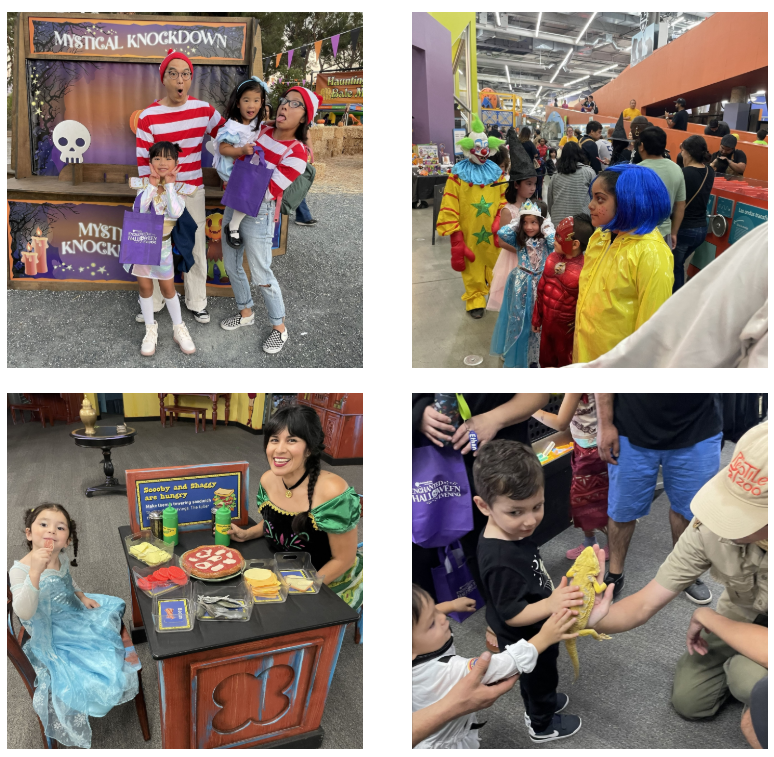 A collage of photos at the Discovery Cube Los Angeles Enchanted Halloweekends Member Event.