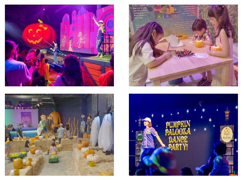 A collage of photos of the Pumpkin Palooza event at Discovery Cube Orange County.